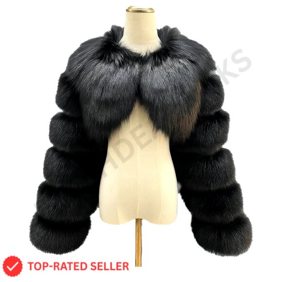 Jackets & Blazers - Cropped Faux Fox Fur Bolero Jacket, Luxury Layered Shrug, Evening Party